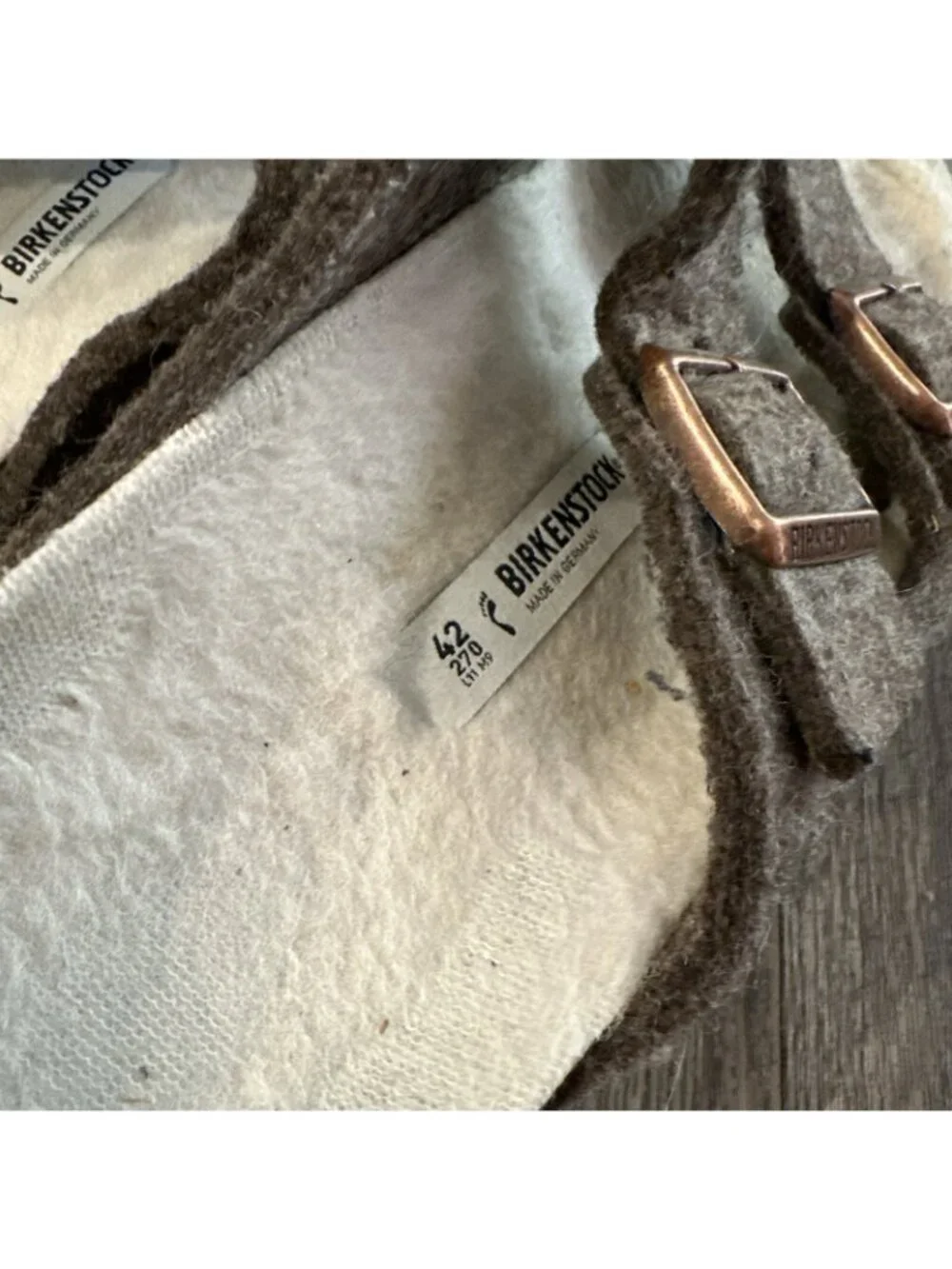 Birkenstock Arizona Double Buckle Wool Shearling Brown Felt Sandals Sz 42 US 11